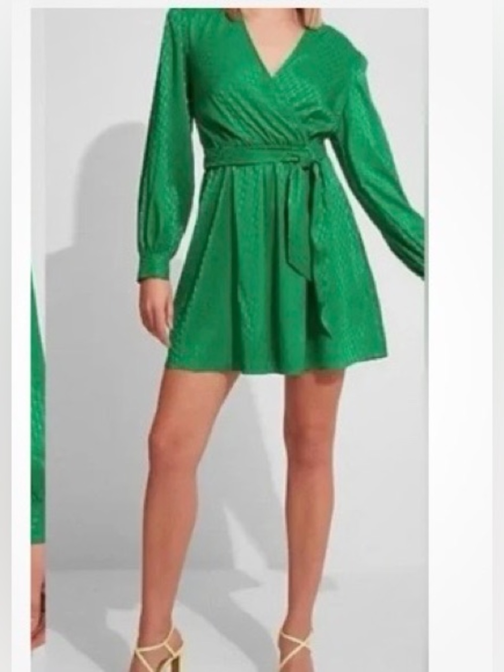 Express Green Satin Jacquard Faux Wrap Dress Size Medium